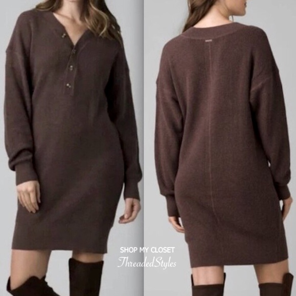 PRANA Sweater Medium Tunic Milani Henley Waffle Knit